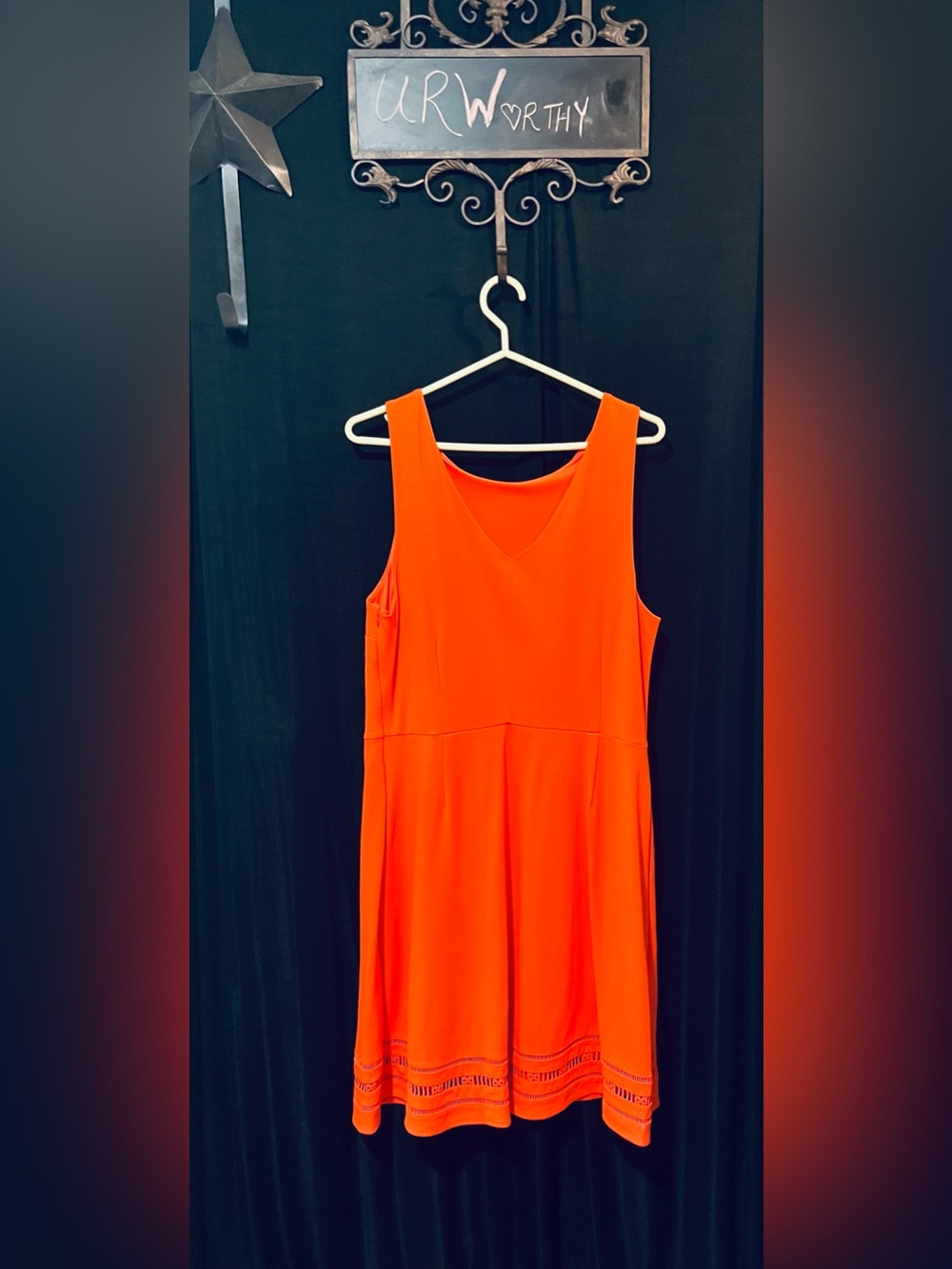 Banana Republic Size 14 Sleeveless Midi Dress - Bright Orange Pocketed